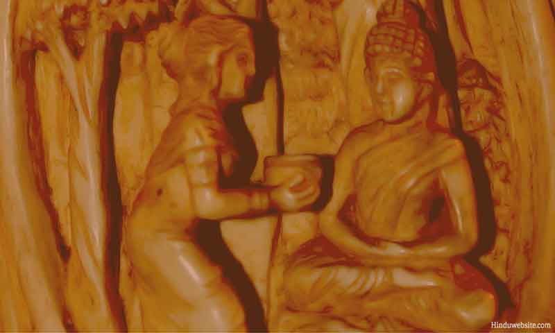 Sujata giving kheer to Buddha