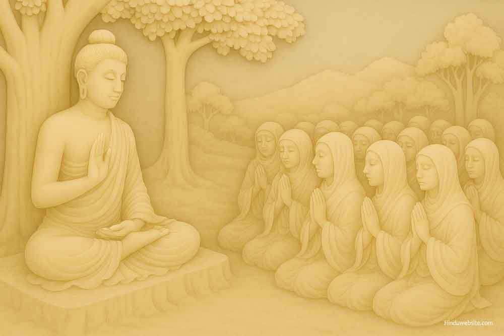 Buddhist Nuns listenting to the Buddha