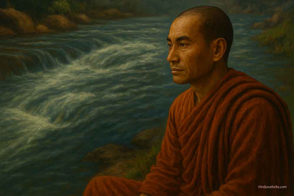 A monk by riverside practicing samatha and vipasana