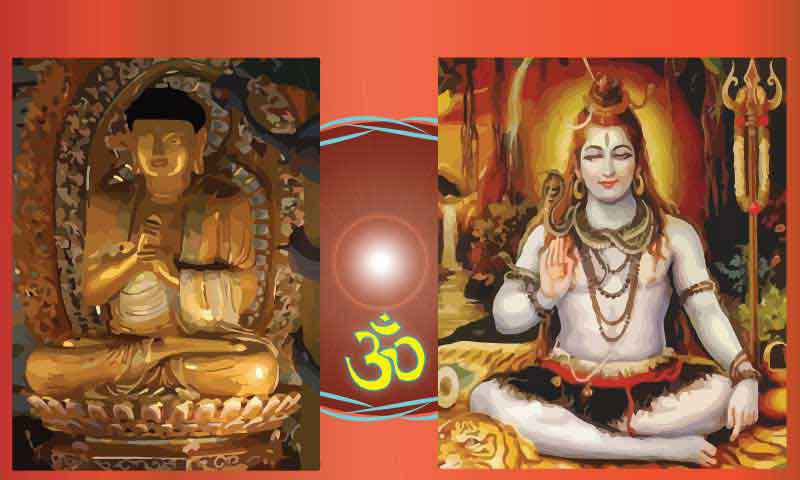 Vedanta and Buddhism represented by Shiva and Buddha