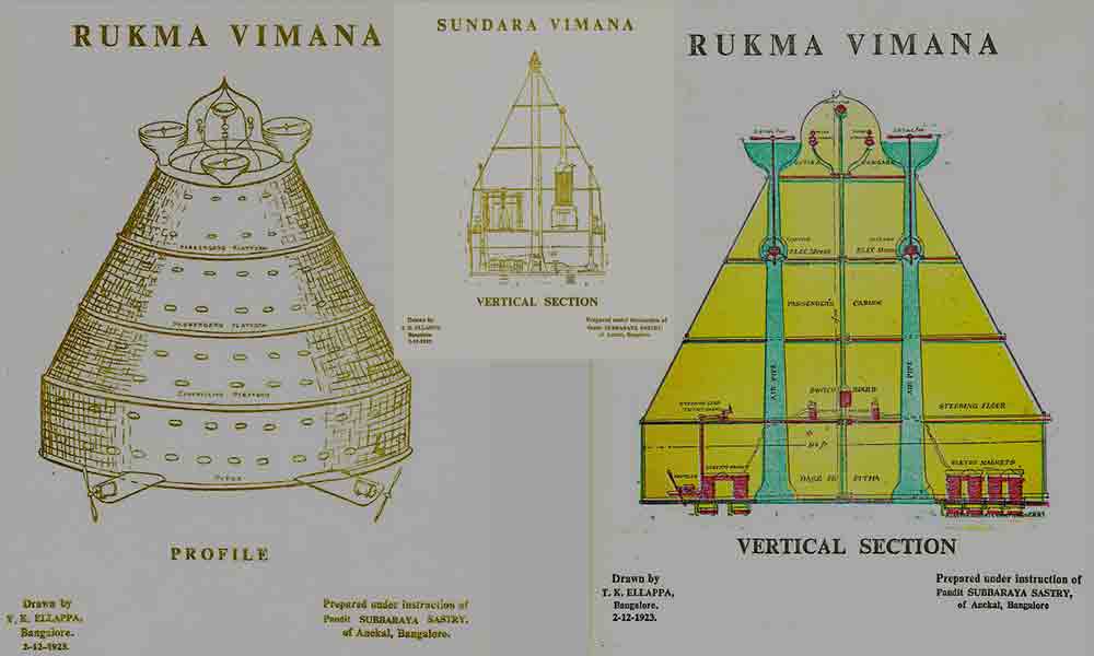 Technical drawings of ancient Vimanas